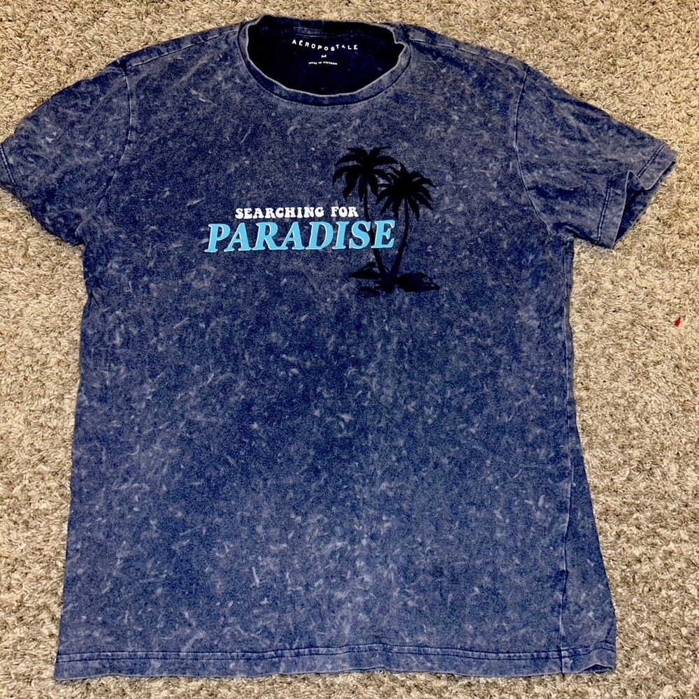 Aeropostale T Shirt Men's Size Medium Blue Acid Wash Short Sleeve Crewneck